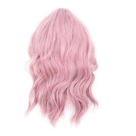 Peluca Ondulada Rosa Corta de 36 cm, Pelucas Sintéticas Rizadas, Hebillas Ajustables para Mujer