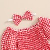 Newborn Baby Girl Summer Clothes Short Puff Sleeve Plaid Bubble