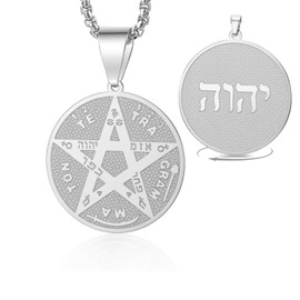 VASSAGO Tetragrammaton Pentagram Necklace For Men Women Pentacle Pendant Hebrew Name of God Symbol Protection Amulet Wicca Pagan Jewelry Gifts (Box Chain-S)