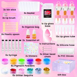 WhizToys DIY Lip Gloss Making Kit 74 PCS, Purple Kids Lip Gloss Supplies Set Beginner, Fun Craft Set Moisturizing Base, Birthday Gift for Girls, Kids, Teenagers, Women