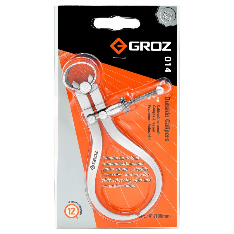 Groz 4-inch Spring Caliper | Outside | Solid Nut (01411)