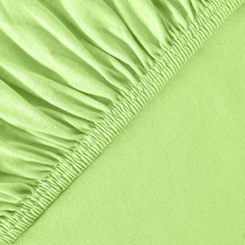leevitex® Premium Fitted Sheet, 90 x 200 – 100 x 220 cm, 40 cm Base, Also for Box Spring Bed and Waterbed, 100% Mako Jersey Cotton, Oeko-Tex Certified, 170 g/m², Apple Green/Light Green