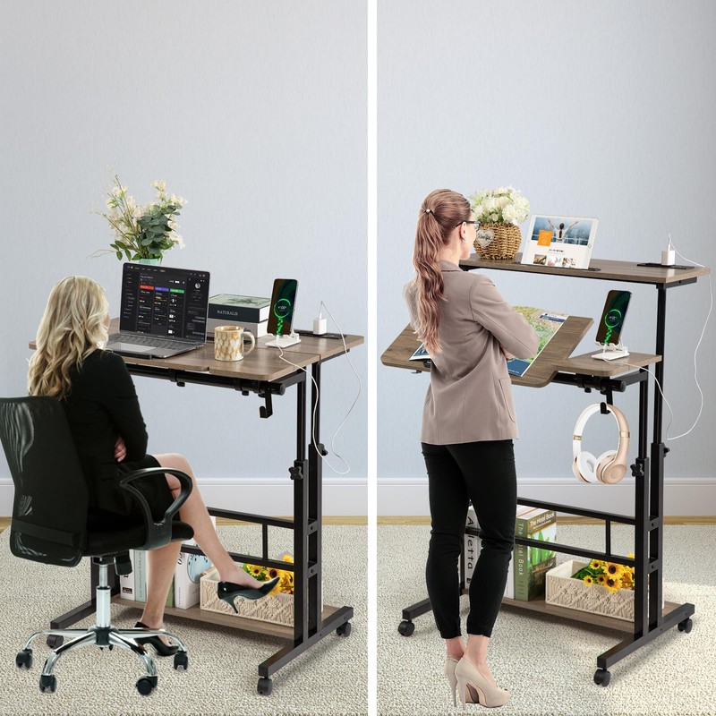 Hadulcet Rolling Stand Up Desk Adjustable Height - Portable Standing