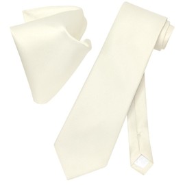 Vesuvio Napoli Solid CREAM Color NeckTie & Handkerchief Men's Neck Tie Set