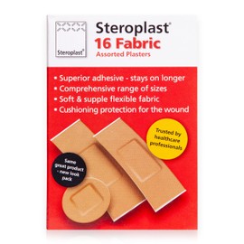 Steroplast Fabric Plasters | 16 Assorted Plasters | Heavy-Weight & Flexible Strong Fabric Wound Dressings
