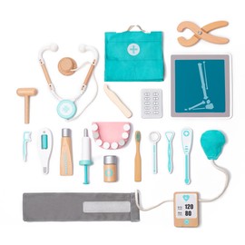 UMU 18 Piece Wooden Doctor Play Set for Kids, Doctor & Dentist Toy Set for Toddlers Including Stethoscope, Syringe, Teeth Model and More, Safe and Durable Learning Toy for Role Play - Eye Coordination