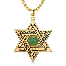 SILBZA Star of David Necklace Green Aventurine Star of David Pendant Gold-plated Star of David Jewelry Valentine's Day Gift for Men