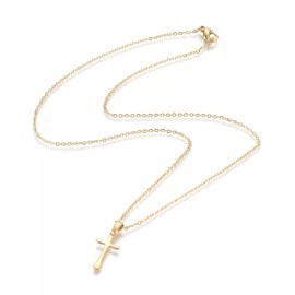 Unbranded Stainless Steel Pendant Necklace Chain Lobster Religion Cross Gold 17.5" A229