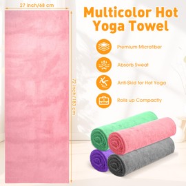 Breling 4 Pcs Hot Yoga Towels Bulk Non Slip Microfiber Anti Slip Absorbent Multicolor Wicking Pilates Yoga Mat Towel for Women Men Pilates, 27" x 72" (Vivid)