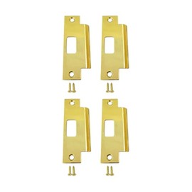 QCAA Solid Brass Extended Replacement Lock Strike Plate, Round Corner, 4-7/8" for Deadbolt, Polish Brass, 4 Pack, Made in Taiwan