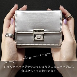 Rename Glossy, Trifold Wallet, Silver Buckle, Mini Wallet, Women's, Men's, Lots of Cards, Easy to Use, Stylish, Silver, Black