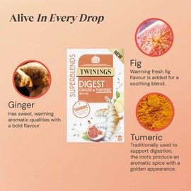 Twinings Superblends Digest Tea - Ginger & Turmeric Herbal Tea Infusion with Fig, Fruit Tea to Support normal Digestion, 80 x Biodegradable Tea Bags