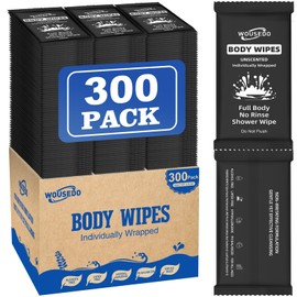300 Pcs Ultra Thick Soft Large Body Wipes Individually Wrapped(7.87" x 9.45"),Shower Wipes for Adults Bathing No Rinse,Personal Cleansing Wipes for Travel Gym,Bulk Deodorant for Homeless.