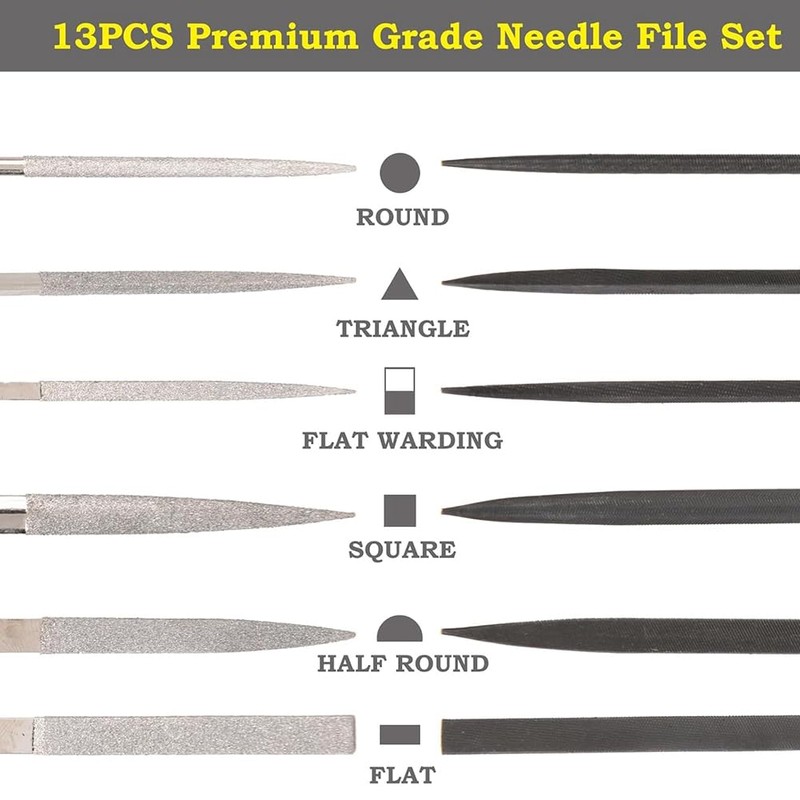Veumoie 13PCS Needle Files Set,6 Diamond Files & 6 Steel