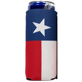 PKM Collapsible Neoprene Can Coolers Texas Flag Baseball Make America Great Again Reagan Bush 84 -Dont Tread on me - Trump 2024 (Texas Flag Star, Slim Can Cooler)