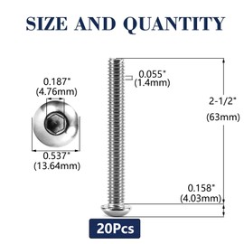 5/16-18 x 2-1/2" Button Head Socket Cap Bolts Screws, 20Pcs 304 Stainless Steel 18-8, Allen Hex Drive, Bright Finish by SG TZH(with Hex Spanner)