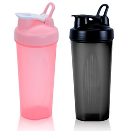 AMJKEJI AMJKEJI Protein Shaker, 2 Pcs Shaker Bottle 600ml with Shaker Balls Plastic Cup with Lid Leakproof Protein Shakers for Gym Training Travel Sports (Black&Pink