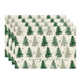 Artoid Mode Xmas Trees Snowflake Merry Christmas Placemats for Dining Table, 12 x 18 Inch Seasonal Winter Washable Table Mats Set of 4