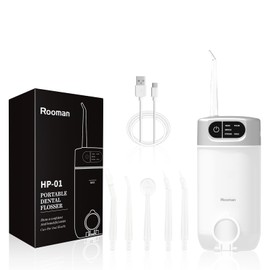 Rooman Water Flosser 5-Mode Oral Irrigator with 5 Nozzles 300 Ml Water Tank, IPX7 Waterproof, Home and Travel Water Flosser for Braces, Sensitive Teeth (White)