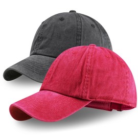 Paquete de 2 gorras de béisbol de golf para papá, gorros ajustables de algodón lavado clásico para hombres y mujeres, Rojo + negro, One Size