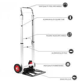 LEADALLWAY Hand Truck Aluminum Foldable Hand Cart with 6" Wheels 220 lbs Capacity