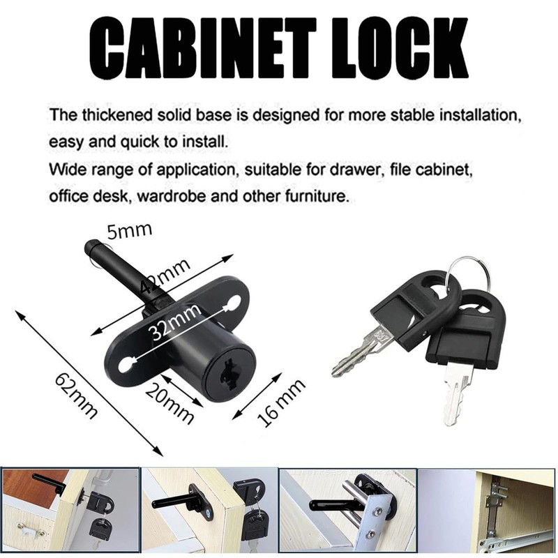 2 Piece Cabinet Plunger Lock Furniture Desk Drawer Plunger Locks