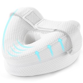 Knee Pillow for Sleeping on Side,Leg Pillow with Adjustable Strap-White