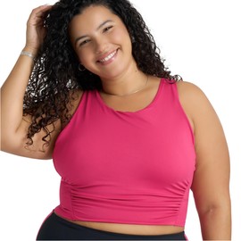 POPSUGAR Long Line Sports Bra Women, Workout Crop Tops for Women Longline Criss Cross Gym Yoga Tops with Built in Bra for Running Pilates Poppy Pink, Small