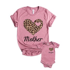 Teeny Fox Leopard Heart Mother Daughter Matching Outfits Mom and Me Cute Family Shirts
