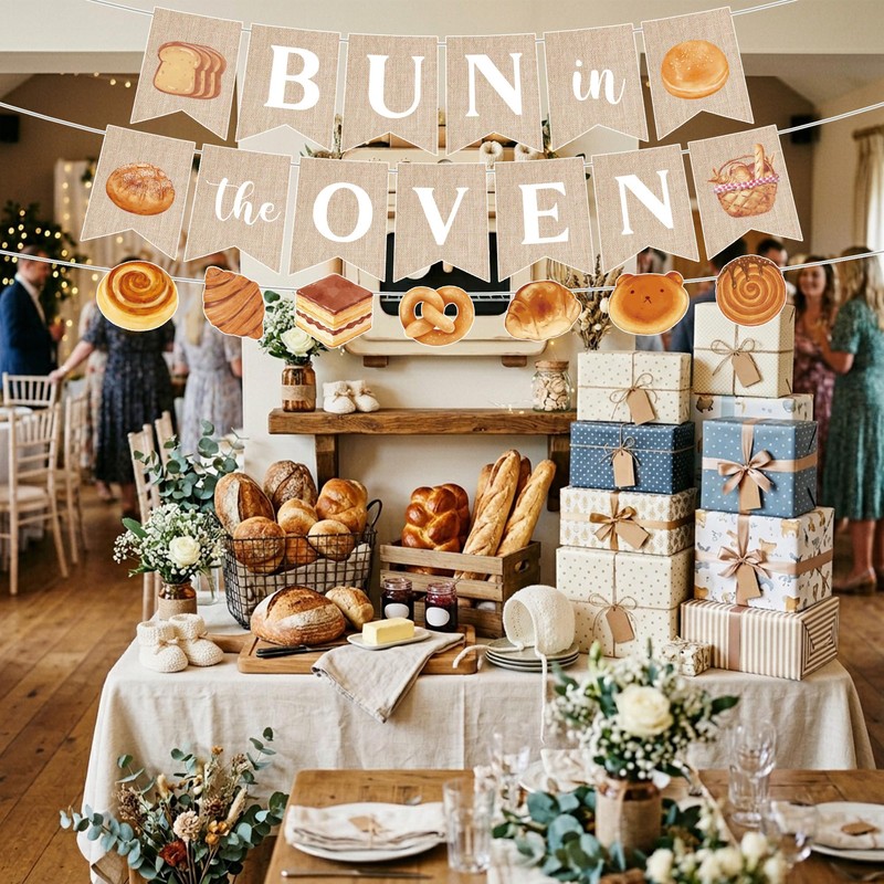 EUOYUFO 3pcs Bun in the Oven Burlap Banners Bun in