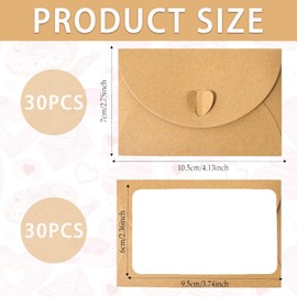 FveVqe 30PCS Blank Cards and 30PCS Envelopes Set, Mini Envelopes, Mini Cards & Small Kraft Paper Envelopes with Heart Clasp for Gift, Thank You Notes Birthday Wedding Party Supplies (White, Yellow)