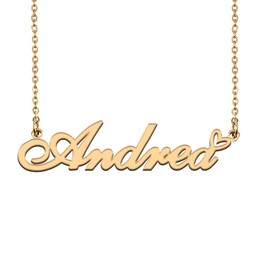 HUAN XUN 18K Gold Plated Name Necklace Andrea Necklace for Women Heart Pendant Jewelry Gifts