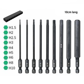9-Piece Allen Bit Set with Strong Magnetic Head, 100 mm Long Hex Bits for Cordless Screwdriver, 1/4 Inch Hex Shank Impact Bit Set for Impact Wrenches, Phosphide Black Screwdriver Accessories