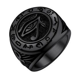 Black Wedjat Eyes Ring For Women Men, Stainless Steel Eye of Horus Rings Size 8