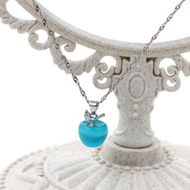 Uloveido Charm Blue Apple Pendant Necklace and Earrings Set for Women, Platinum Plated Fashion Collarbone Necklace Jewelry Set Friendship Gift YL007