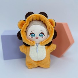 niannyyhouse 10cm Plush Doll Clothes Dinosaur Shark Onesies Loose Bodysuit Soft Stuffed Plush Toy Dress Up Accessories (Light Brown)