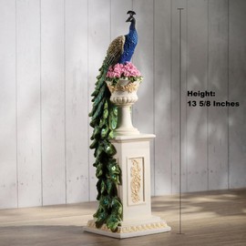Veronese Design 13 5/8 Inch Peacock Perching on Roman Column Vase Resin Sculpture Home Decor Animal Collectible