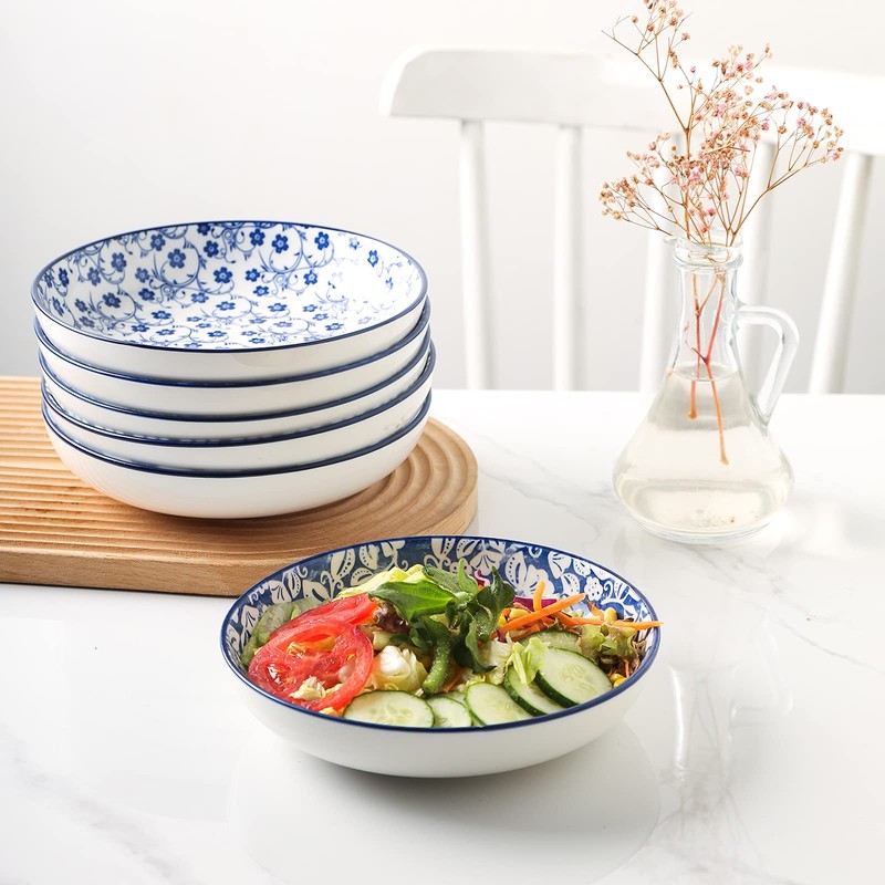 Selamica Porcelain Salad Pasta Bowls, Serving bowls, Microwave & Dishwasher