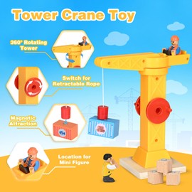 Vanplay Crane Toy Construction Site Vehicles Children - Wooden Construction Site Toy from 3 Years Boy with Ship, Truck Crane Truck Dump Truck Trailer & Forklift Gift 3 4 5 Years Boy