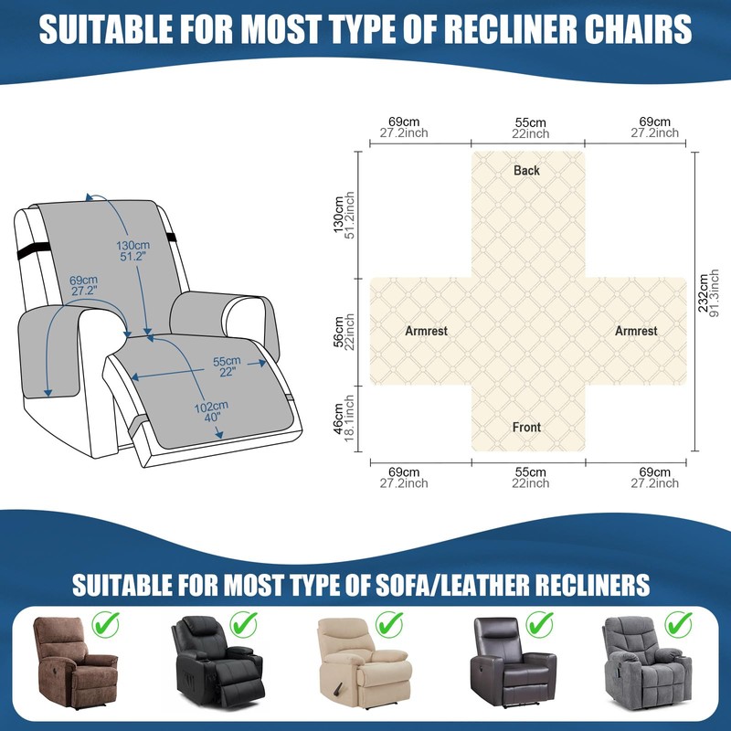 TAOCOCO 100% Waterproof Recliner Covers, Recliner Sofa Covers with Leg