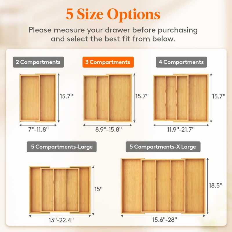Lifewit Utensil Organizer for Kitchen Drawer, Expandable Cooking Utensil Tray,