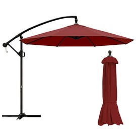 FONTOI 18FT Rotating Cantilever Patio Umbrella Outdoor Banana Umbrella with Crank, Patio Hanging Umbrella with Rotation and Integrated Tilting System, Fade Resistant Waterproof for Market Garden Deck Pool Backyard Patio, Red
