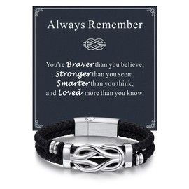 Bandmax Inspirational Gifts Bracelets for Men with Encourage Message Black Leather Infinity Knot Cuff Bracelet Gift for Friend Son Birthday Christmas Graduation Gift