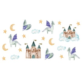 Stickerscape Fairy Princess Wall Stickers (Watercolour Dragons) | Fairy Princess Wall Stickers for a Children's Bedroom or Nursery | Easy to Apply and Cleanly Removable