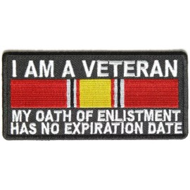 I AM A VETERAN OATH ENLISTMENT RIBBON Embroidered Military Patch Emblem Biker