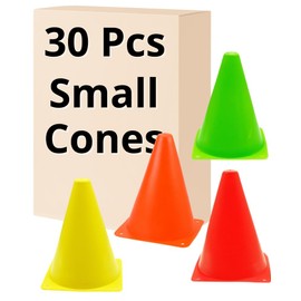 ProMidas 7 Inch Plastic Traffic Cones Sport Training Agility Marker Cone for Soccer, Skating, Football, Basketball, Indoor and Outdoor Games (Multi Color - 30 Pack)