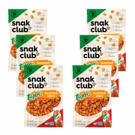 Snak Club Tajin Toasted Corn, Roasted Corn Nuggets with Chili and Lime Seasoning, Mild, Non-GMO, Gluten-Free, Kosher Snack, No Artificial Colors or Flavors, 4 oz Resealable Bags, 6 Pack