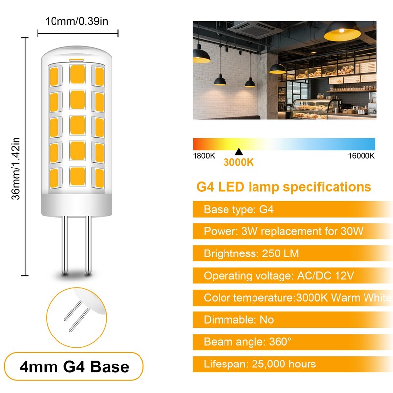 TRIJZHOU G4 LED Bulb 3W, 20W-30W Halogen Equivalent, T3 JC