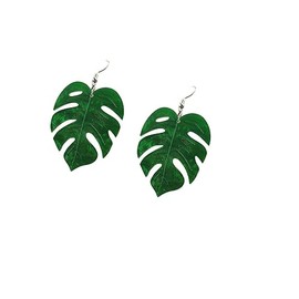 Acrylic Resin Tropical Green 3 Palm Leaf Plant Drop Dangle Earrings monstera Leaves Layered for Women Summer Holiday Beach Jewelry-A