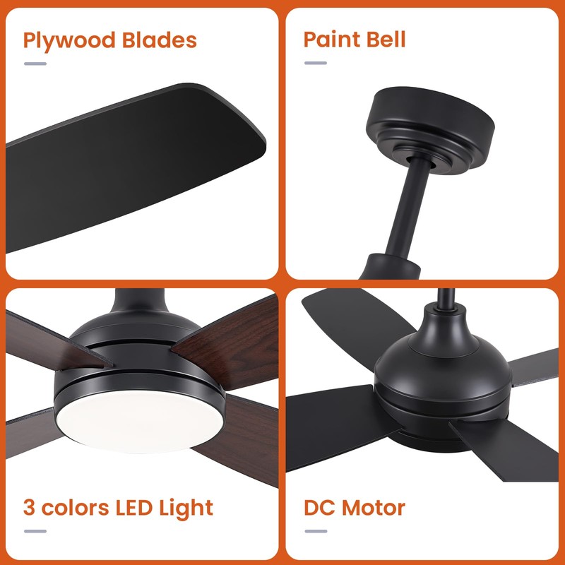 SILVER SWAN 42" Ceiling Fans with Lights, Low Profile Ceiling
